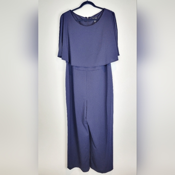 NWT Connected Apparel Women's Plus Capelet Wide Leg Jumpsuit in Navy - Picture 2 of 11
